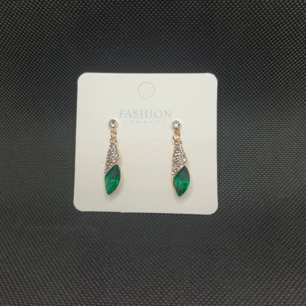 WATER drop style emerald-like stone earrings